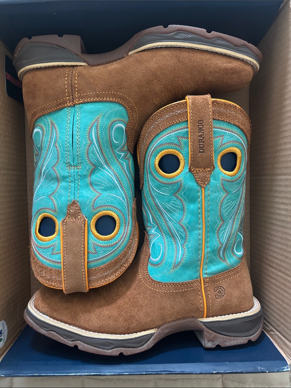 Durango Brown and Turquoise Pull-On Western Boots